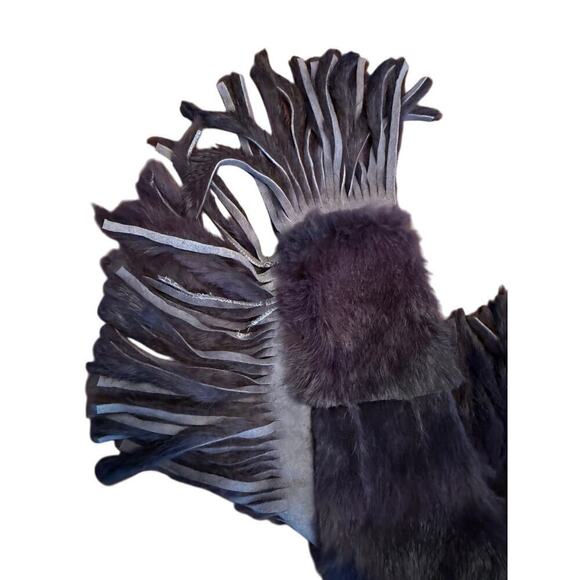 Aubergine Eggplant Purple Rabbit Fur Scarf Fringe Stunning 48" - Picture 5 of 6